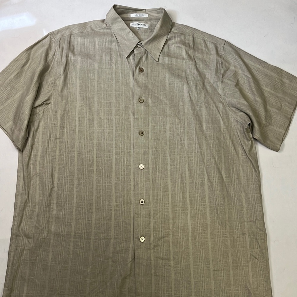Chereskin Men's Short Sleeve Linen Blend Button-Down Shirt Tan Size XL